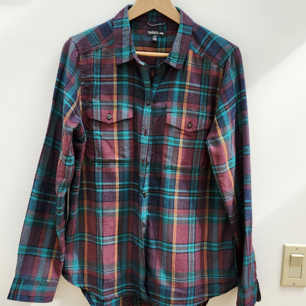Toad&Co Reform Flannel Plaid Shirt - Teal and Burgundy